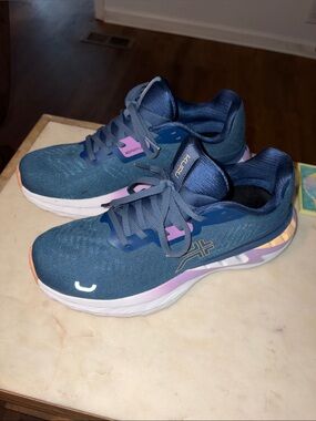 KURU Teal Navy Blue Sneakers with Lavender and Peach Accents